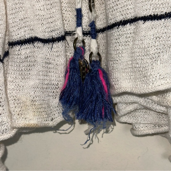 FREE PEOPLE Dreamland XS Knit Cardigan Sweater Bell Sleeve Cropped Linen Blend - Picture 4 of 12